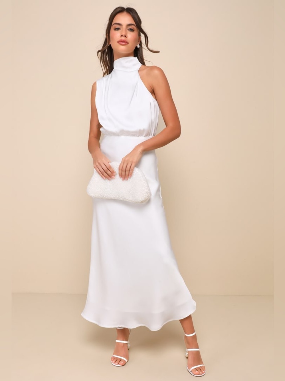 Lulus Satin Mock Neck midi dress nwot